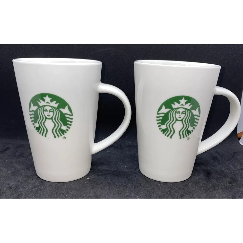 Set Of 2-12 oz Starbucks Coffee/Tea Mugs, White, Green & White‎ Mermaid Logo